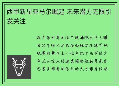 西甲新星亚马尔崛起 未来潜力无限引发关注