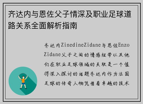 齐达内与恩佐父子情深及职业足球道路关系全面解析指南